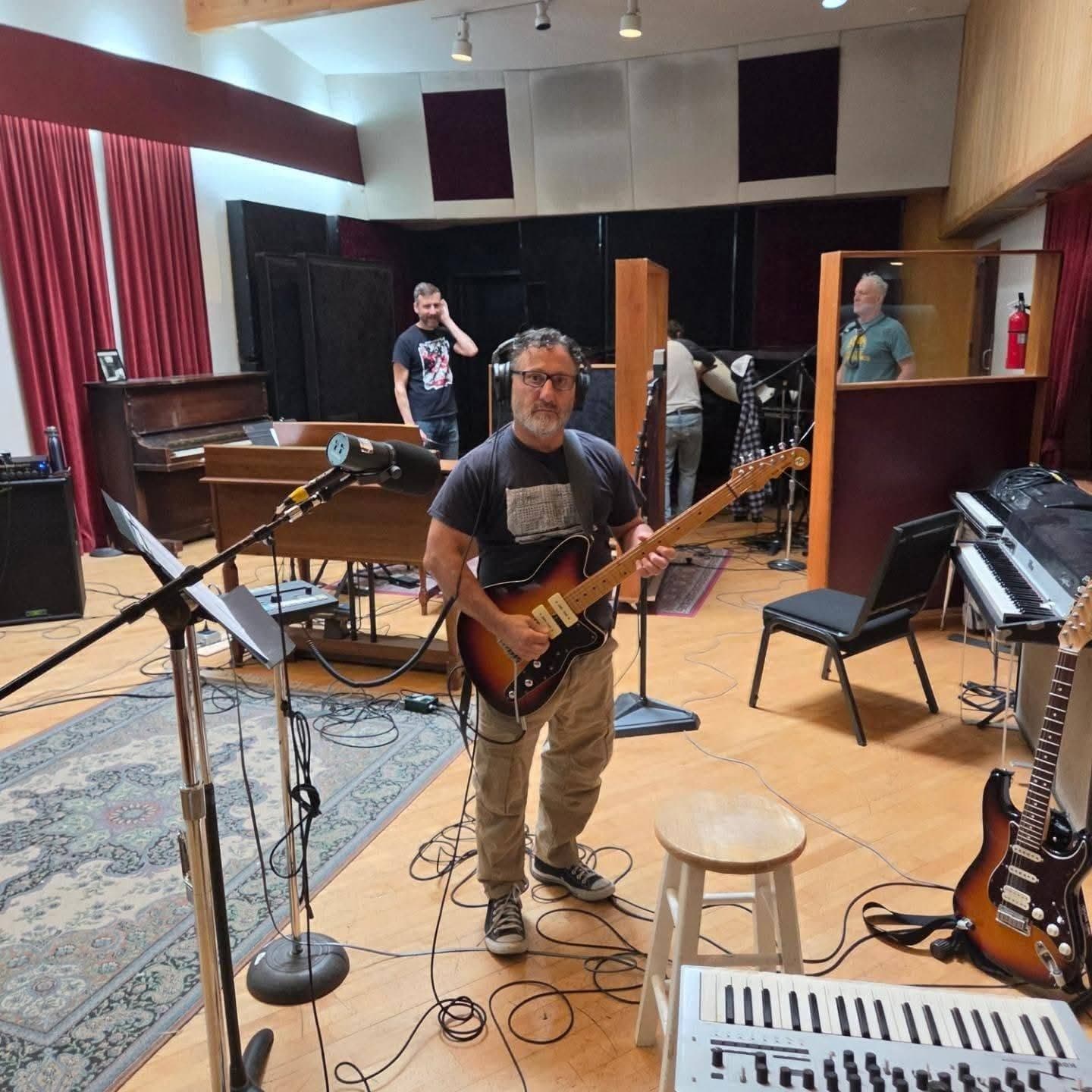 Slow Moving Bird guitarist recording at London Bridge Studio in summer 2026